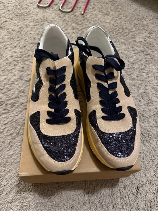 Oasis Society Shoes - Beige and Navy Glitter Accent Sneakers